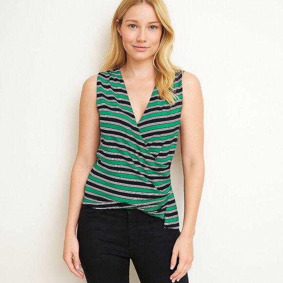 NWT White House Black Market Sleeveless Surplice Top Fresh Stripe Amazon #WHBM30 - Picture 1 of 9